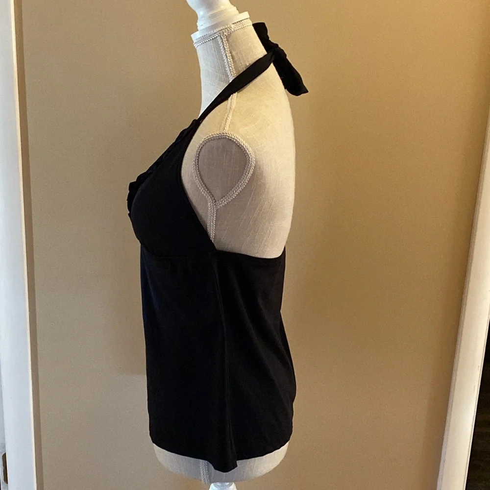 Bisou Bisou Black Ruffled Halter Tankini Top XL